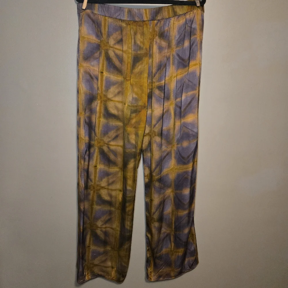 Zara Women's Brown And Purple Tie-Dye Wide Leg Pants Size XXL Pockets Zip Close - Picture 7 of 15
